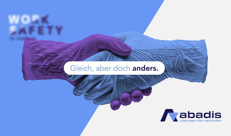 Work Safety Übernahme KeyVisual Work Safety Übernahme KeyVisual, zwei Gummihandschuhe reichen sich die Hand