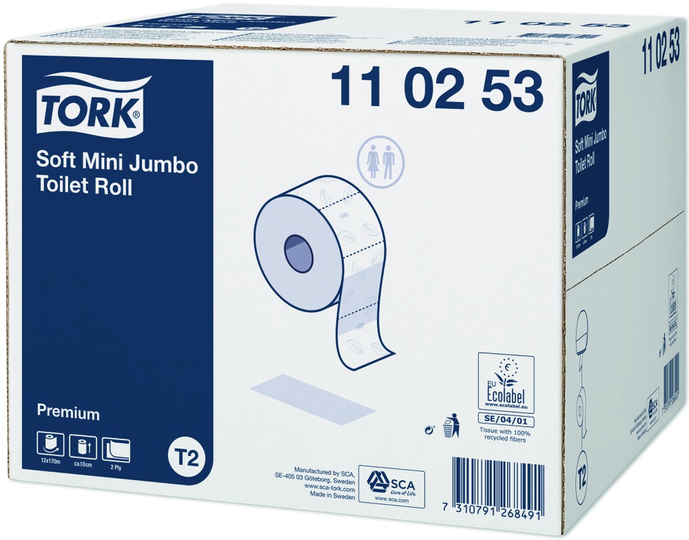 Toilettenpapier Tork Premium Mini Jumbo T2  Grossrolle 2-lagig weiss Toilettenpapier Tork Premium Mini Jumbo T2  Grossrolle 2-lagig weiss