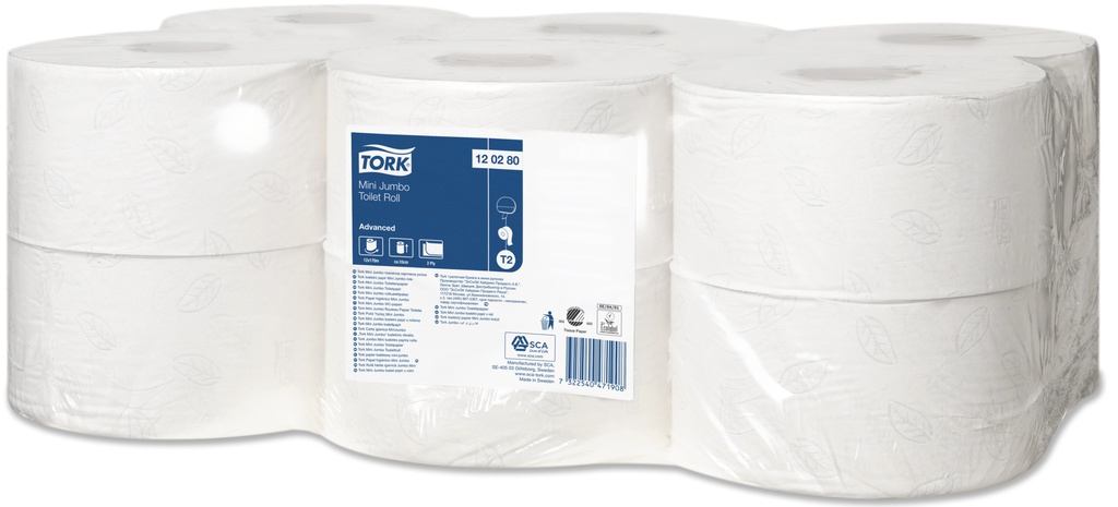 Toilettenpapier Tork Advanced Mini Jumbo Grossrolle 2-lagig naturweiss